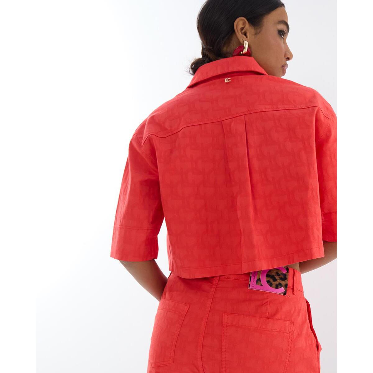 Camicia a maniche corte in twill con logo Jacquard LC