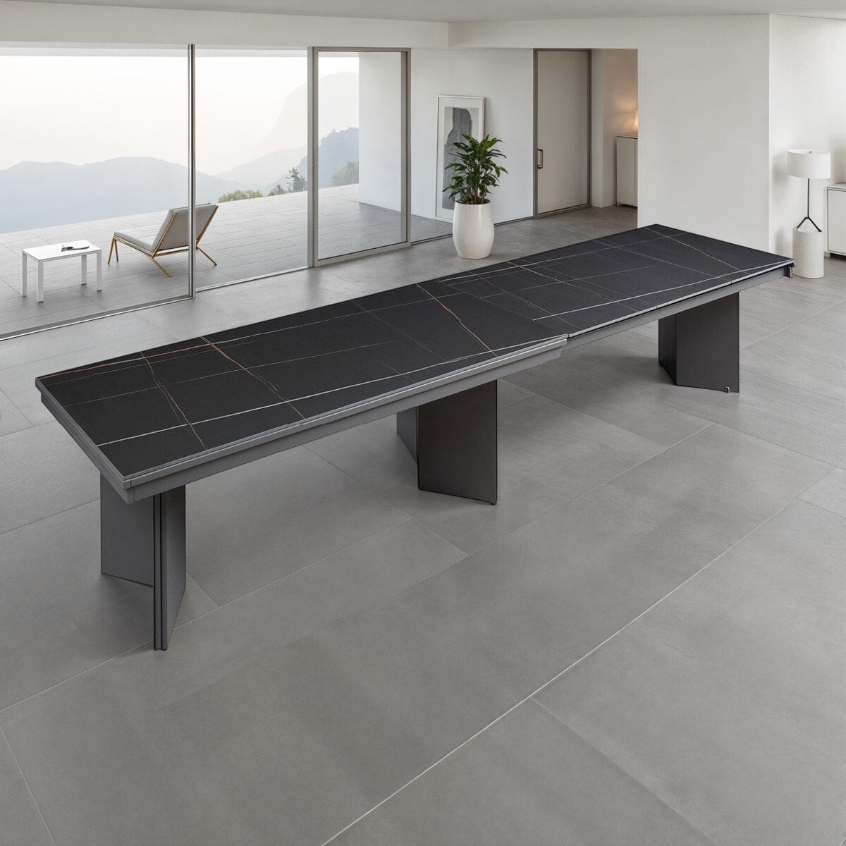 Table à manger extensible Tomasucci LELO, en céramique, marbre noir, gris, 200/258/316/374 × 100 × 75 cm