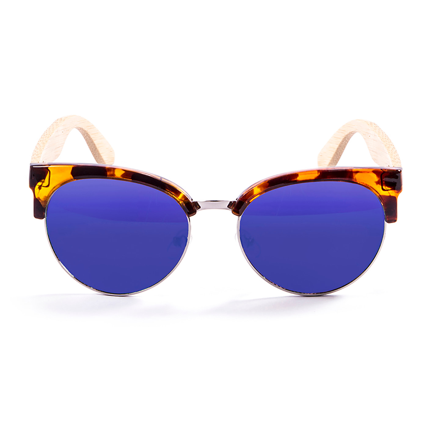 Gafas de sol OCEAN MEDANO - Frontal demi marrón y patillas de bambú / Revo azul