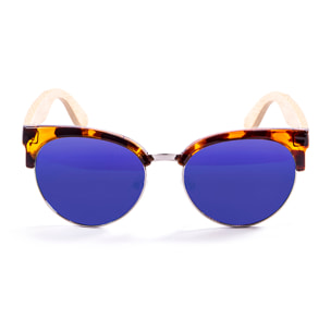 Gafas de sol OCEAN MEDANO - Frontal demi marrón y patillas de bambú / Revo azul