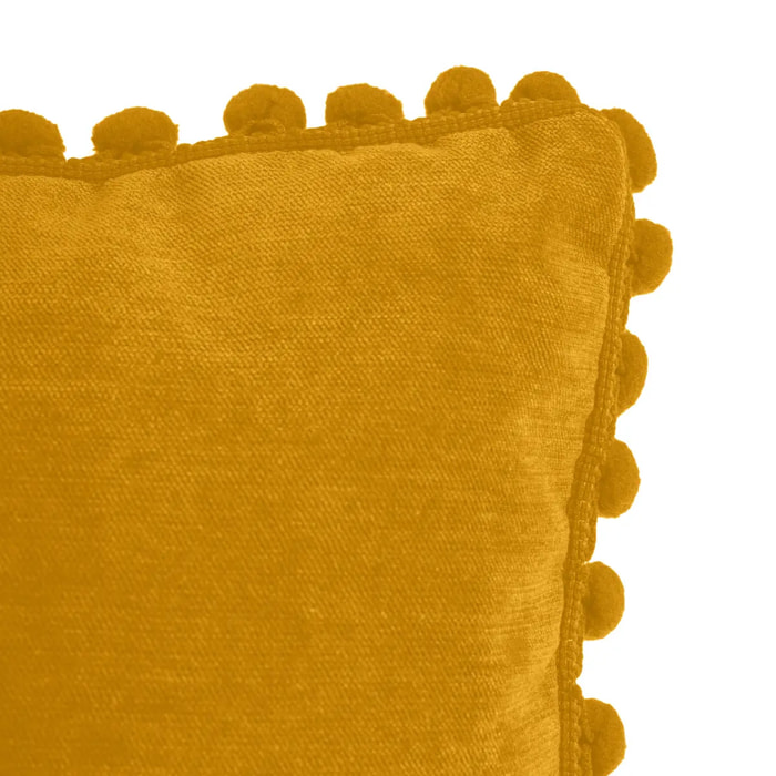 Coussin pompons - jaune ocre - 40x40 cm