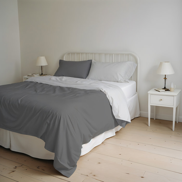 PARURE COPRIPIUMINO NATURAL COLOR, 100% Cotone, Made in Italy - FUMO/GRIGIO CHIARO