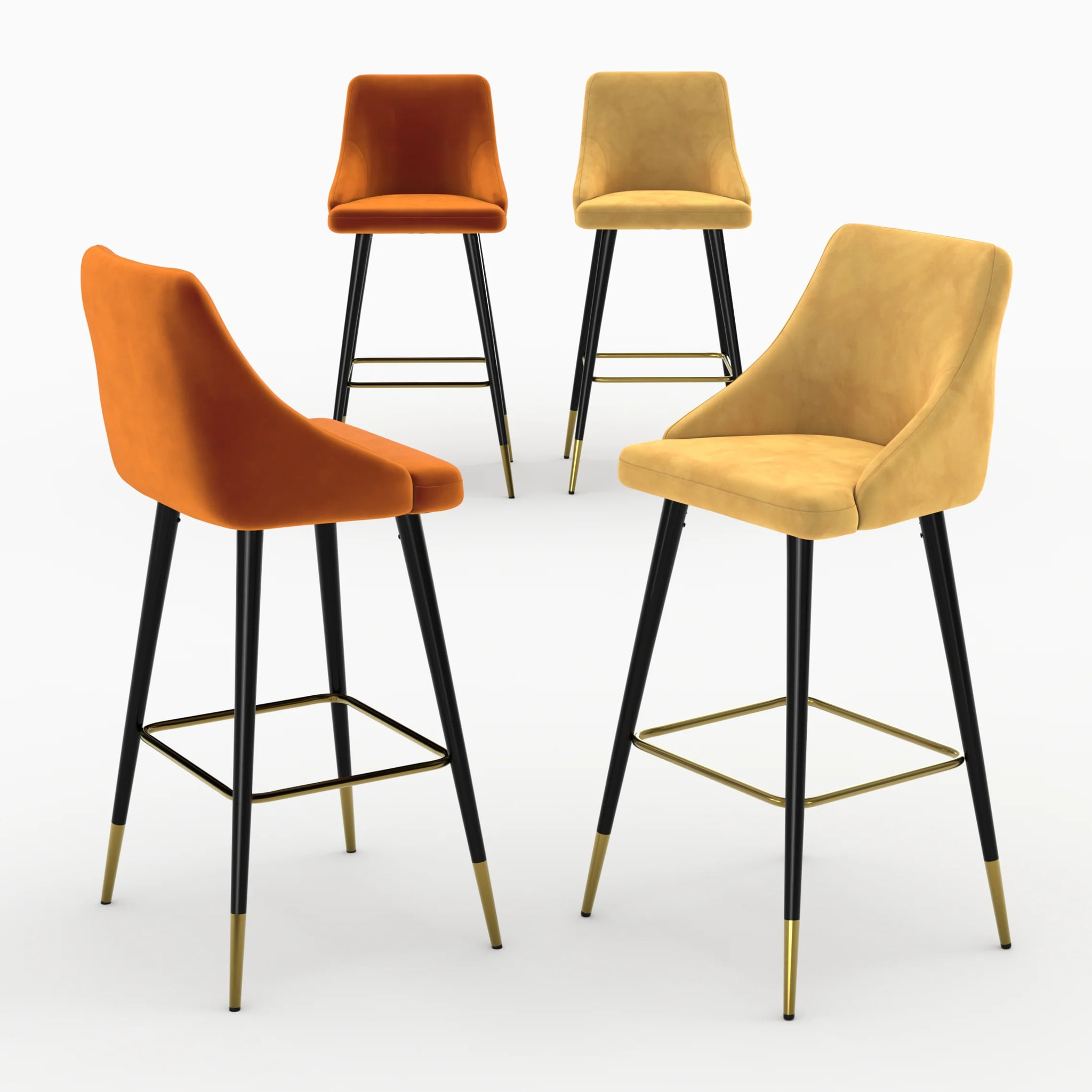 Pack 4 chaises de bar en velours orange et jaune 77,5 cm - Aristote