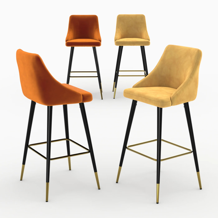 Pack 4 chaises de bar en velours orange et jaune 77,5 cm - Aristote