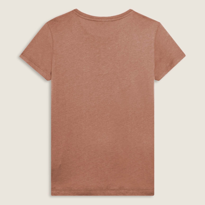 T-shirt donna con mini spacchi laterali e logo in strass