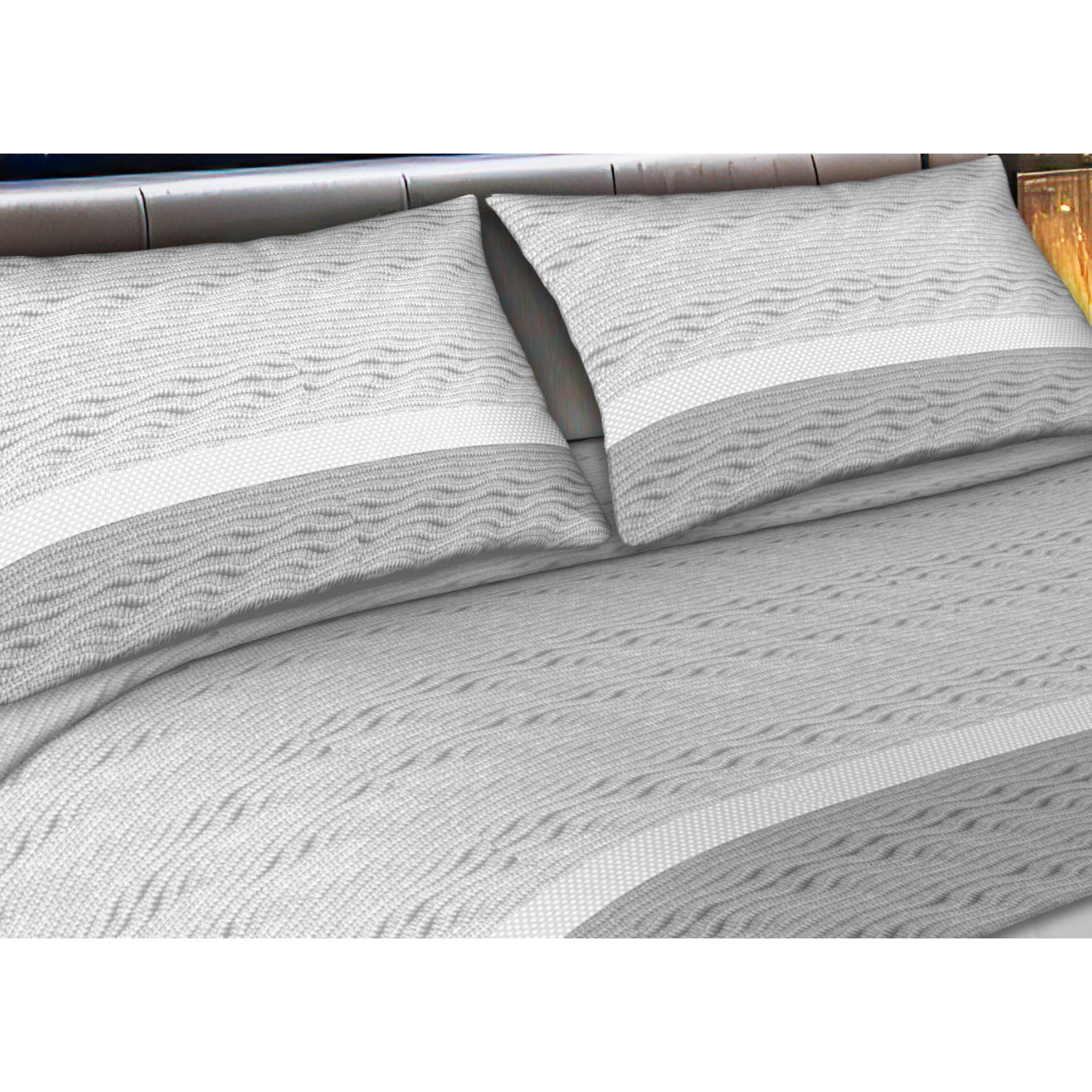 Completo Lenzuola in Flanella Morbida e Calda Made In Italy disegno Rigato Lane Grigio