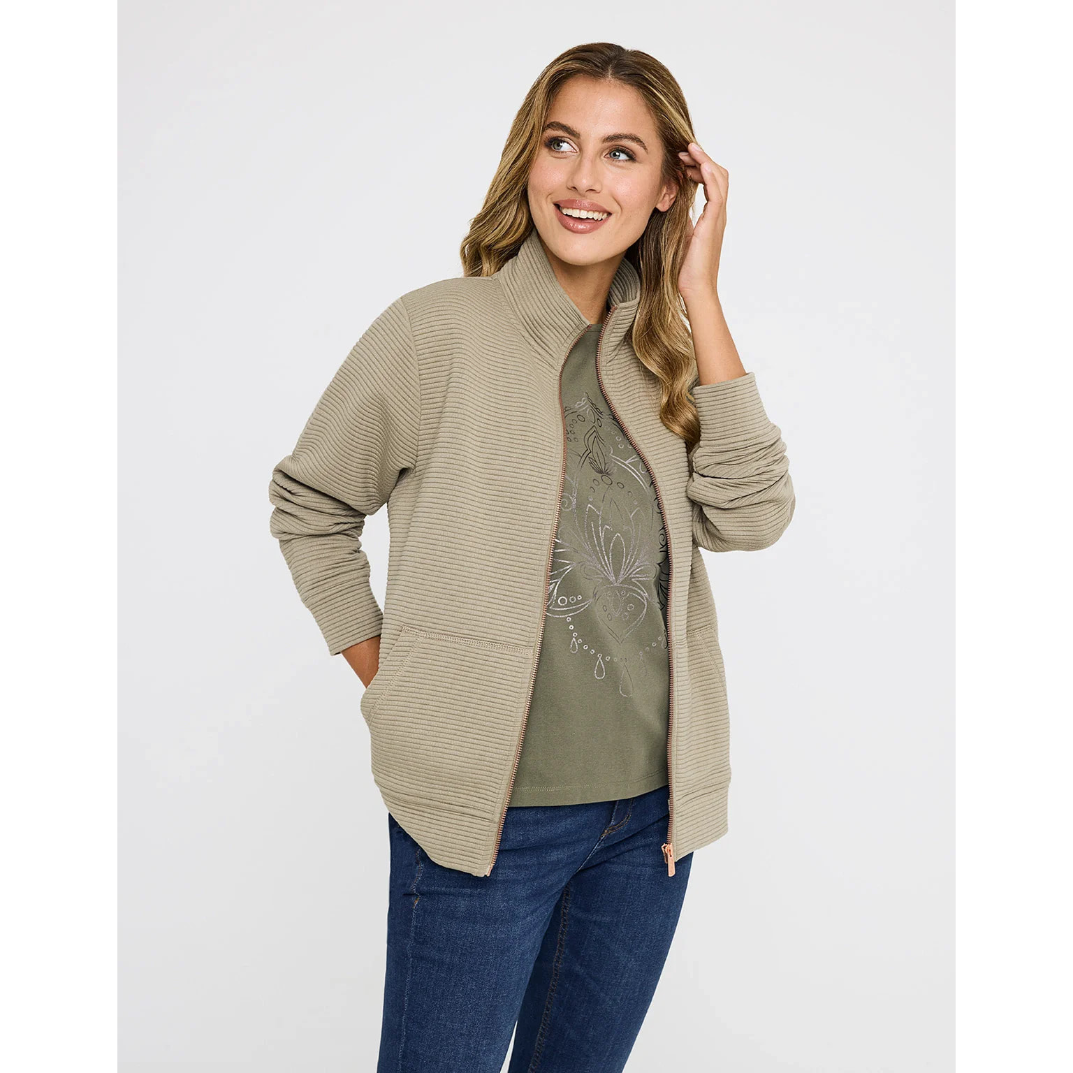 Chaqueta Cremallera Caqui - Tigia