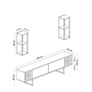 Mobile porta TV Dmiggian, Credenza da soggiorno, Armadio basso per TV, Base parete attrezzata, 180x30h48 cm, Antracite e Nero