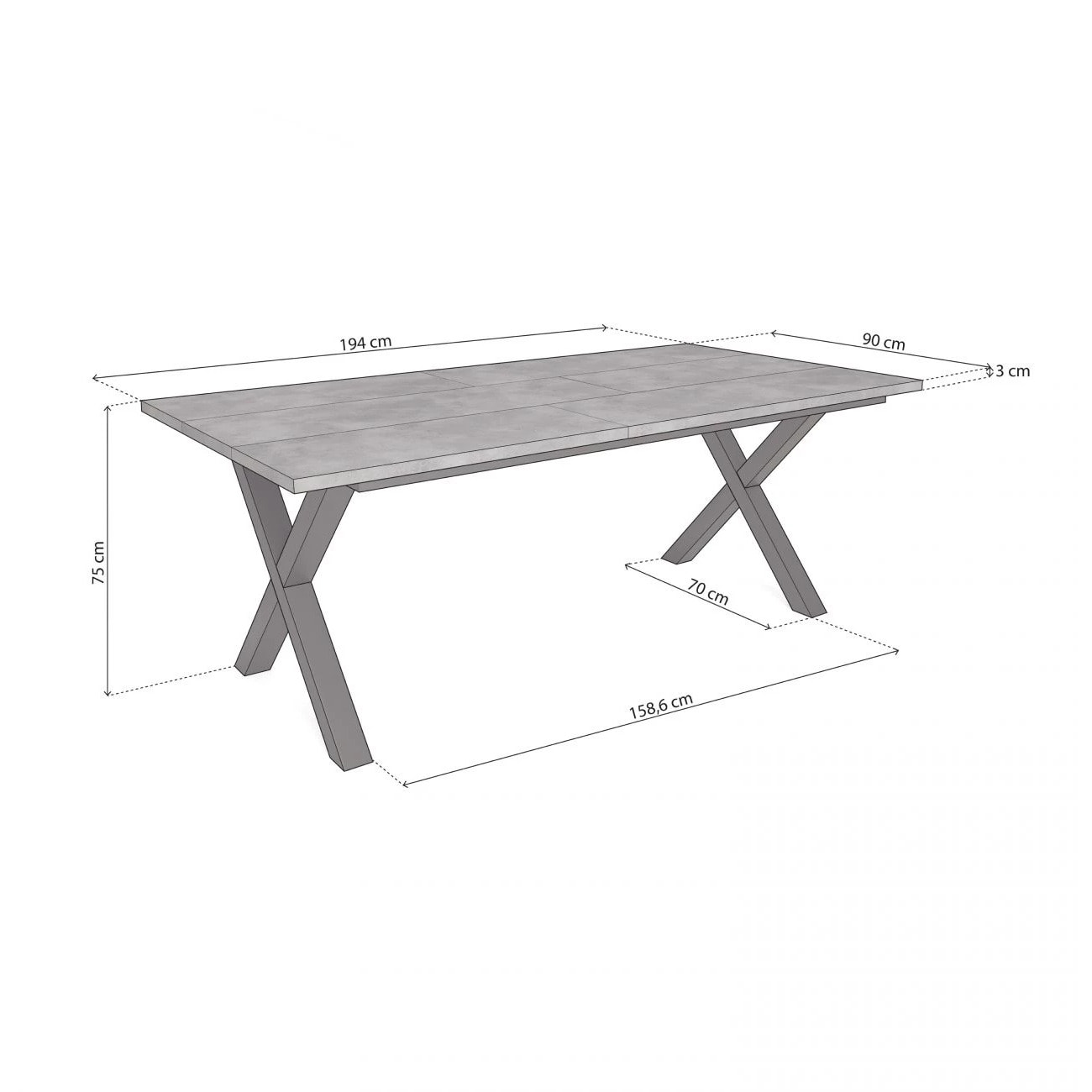 Mesa de comedor Oana 200 Cemento Negro