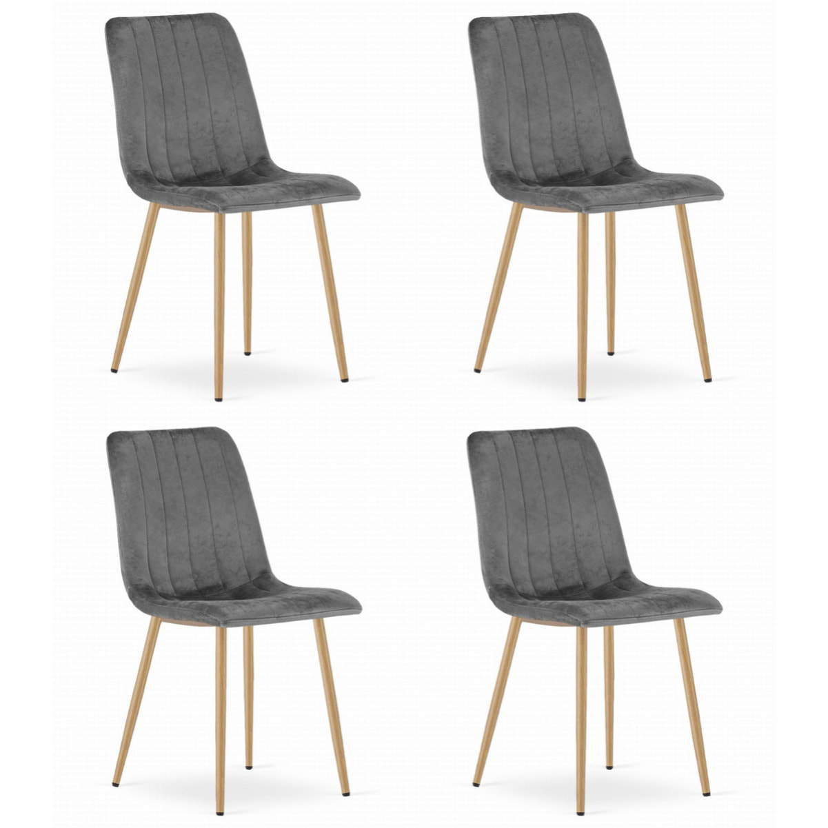 Set di 4 Sedie Lava in Velluto Grigio Scuro con Gambe Effetto Legno