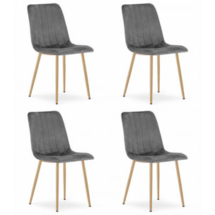 Set di 4 Sedie Lava in Velluto Grigio Scuro con Gambe Effetto Legno