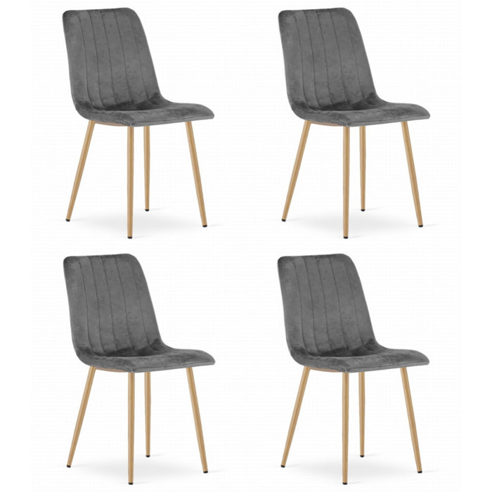 Set di 4 Sedie Lava in Velluto Grigio Scuro con Gambe Effetto Legno