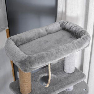 Árbol Rascador para Gatos Altura 120 cm Torre de Gatos con Plataformas Cueva Hamaca Postes de Yute Cuerda Divertida Bola Colgante 48x48x120 cm Gris