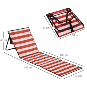 Lot de 2 tapis de plage rembourrés pliables - matelas de plage - dossier inclinable, rangement - métal polyester blanc rouge