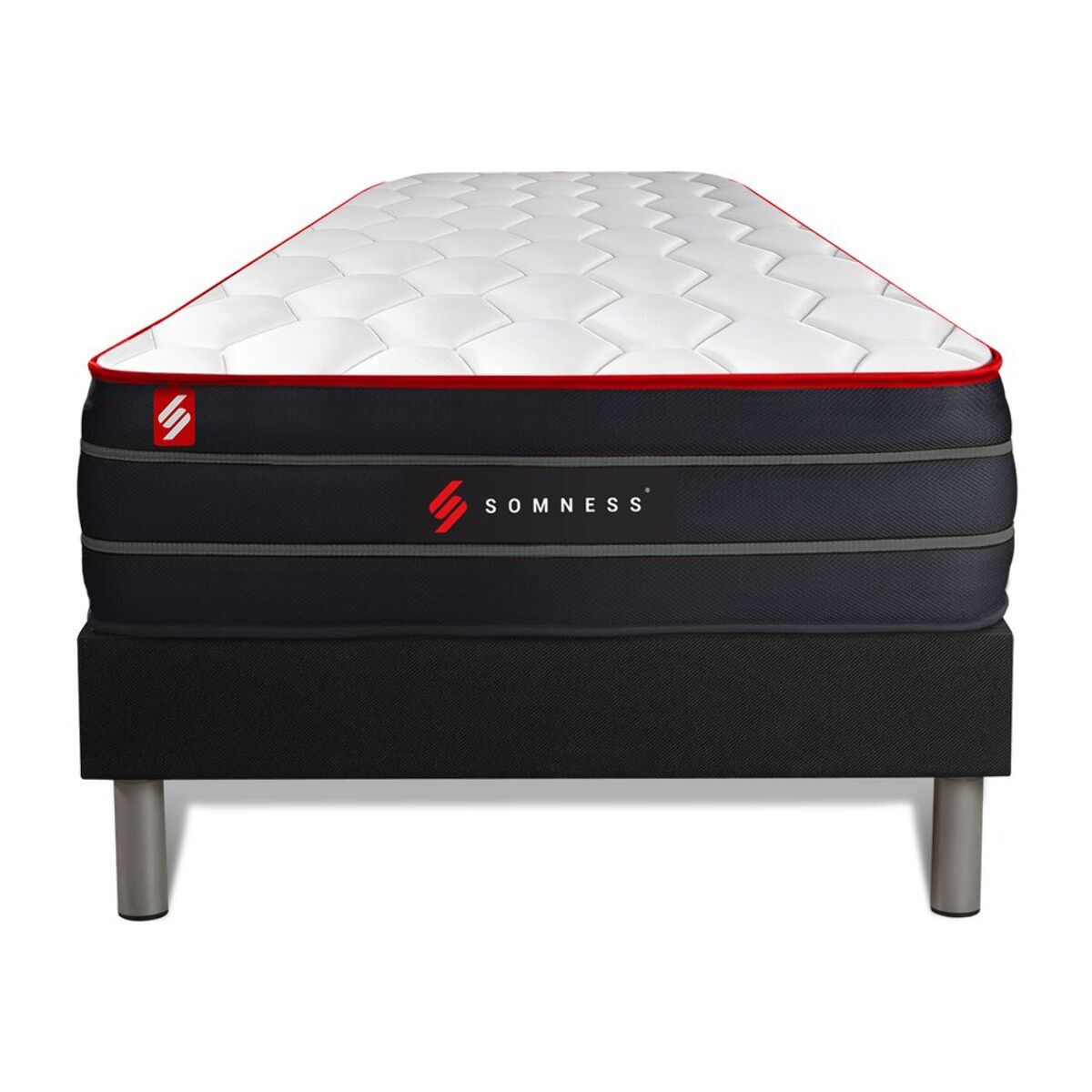 Ensemble - Matelas Hybride 26cm d'épaisseur - 7 zones de confort - Confort équilibré - Sommier tapissier monobloc - 1 place