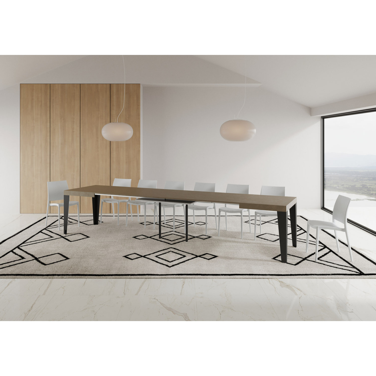 Table extensible 90x140/400 cm Flame taupe pieds anthracite