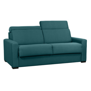 Canapé convertible avec têtières ajustables 3 places en tissu bleu canard avec matelas 18 cm NORO