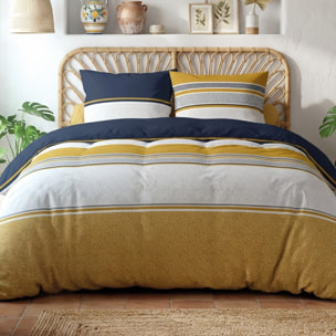 Parure housse de couette 240x220 cm imprimée graphique + 2 taies 100% Coton - JAISAÏ