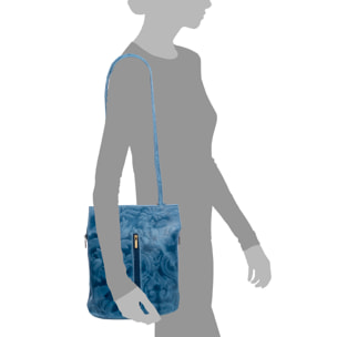 Archi borsa a spalla donna. Pelle autentica finitura scamosciata incisa fiori.