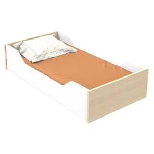 Lit évolutif 140x70 - Little Big Bed en bois décor chêne velours et balustres blancs