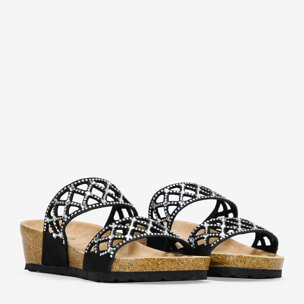 Sandalias con cuña negras con brillantes