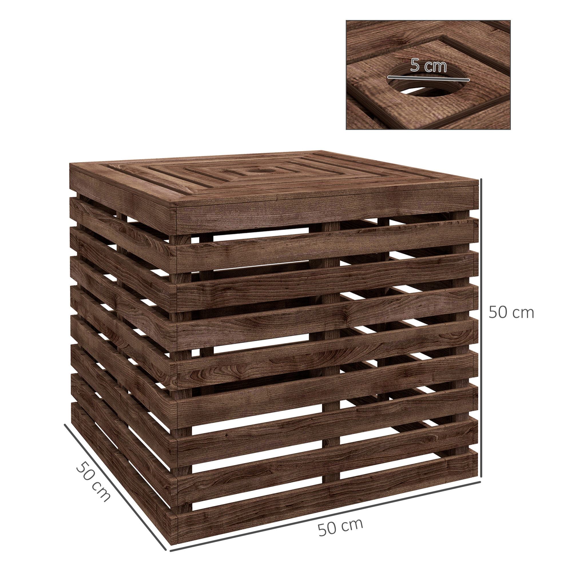 Pied de parasol coffre de rangement table basse 3 en 1 bois de sapin