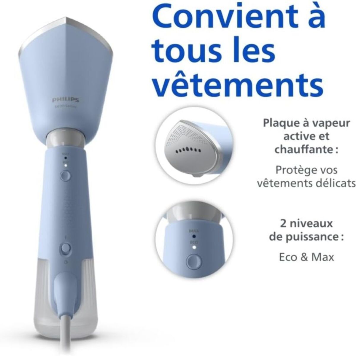 Défroisseur vapeur PHILIPS STH5020/20 Steamer Série 5000 Bleu clair, 35 sec*, 1300W