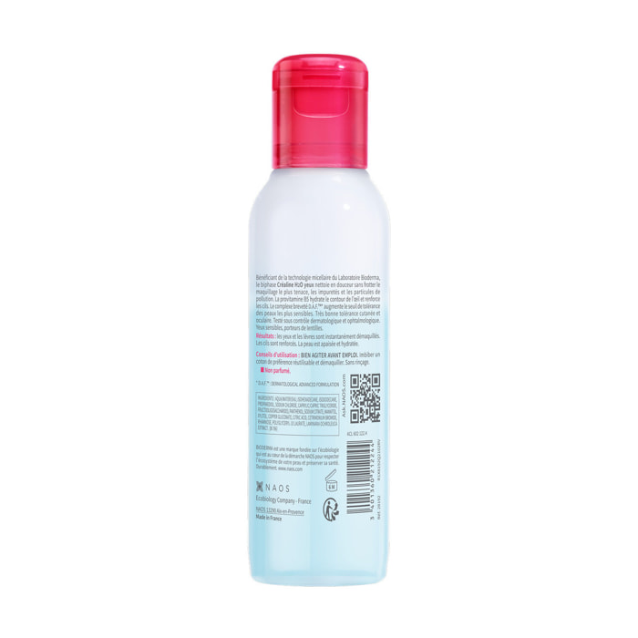 Créaline H2O - Démaquillant Waterproof Biphase Micellaire - Yeux Sensibles et Lèvres - 125ml