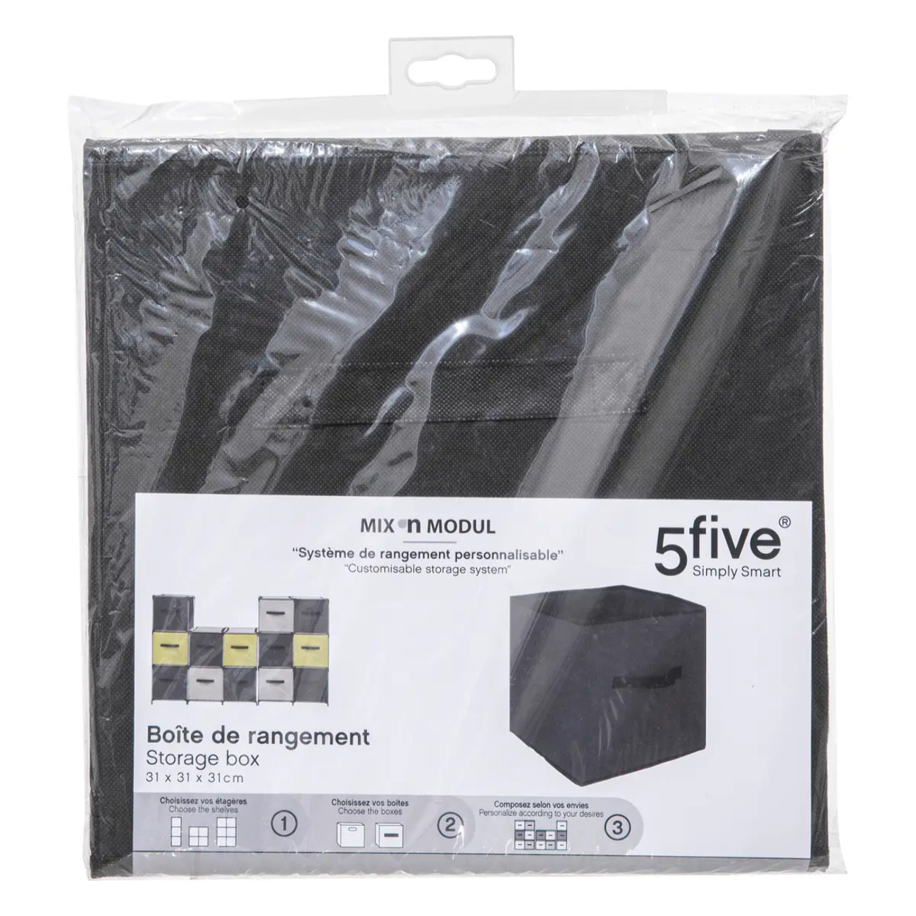 Panier tissuLanière 31x31cm "Mix N' Modul" noir