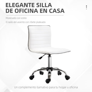 Silla de Oficina sin Brazos Silla de Escritorio Giratoria con Altura Ajustable Silla para Estudio Tapizada en PU Carga 120 kg Blanco