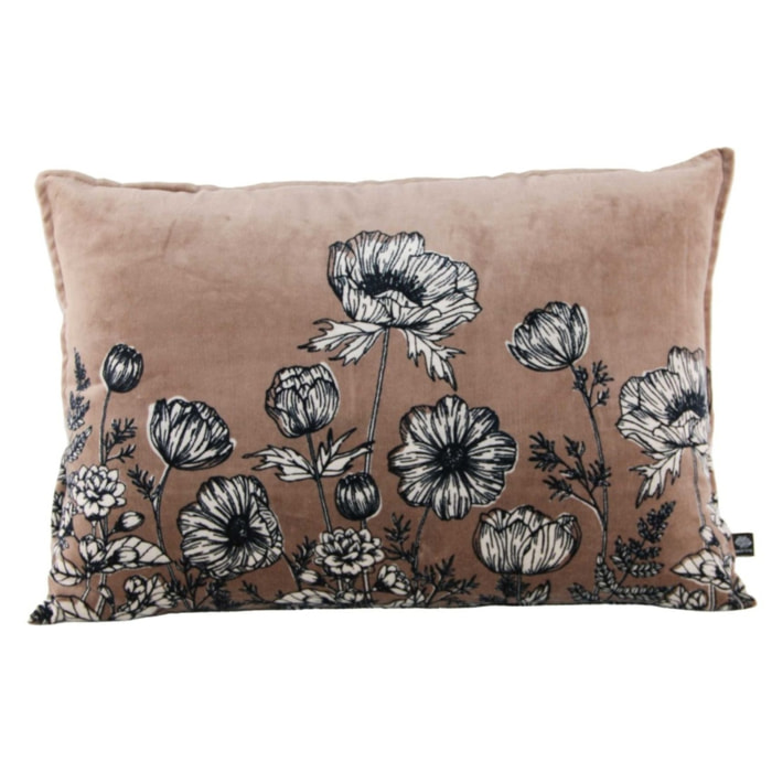 Coussin en velours fleuri - Taupe