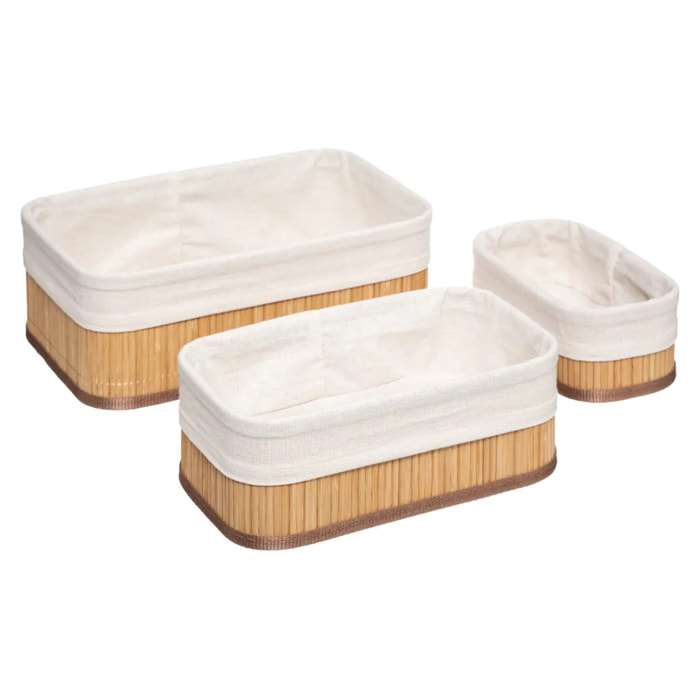 3 paniers "Vannerie" tissu blanc bambou