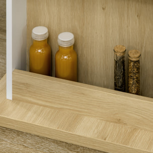 Isla de Cocina, para 4-6 Personas, Mueble de Cocina con 4 Puertas, Compartimentos Abiertos, Estante Ajustable, 110x70x75,5 cm, Roble y Blanco