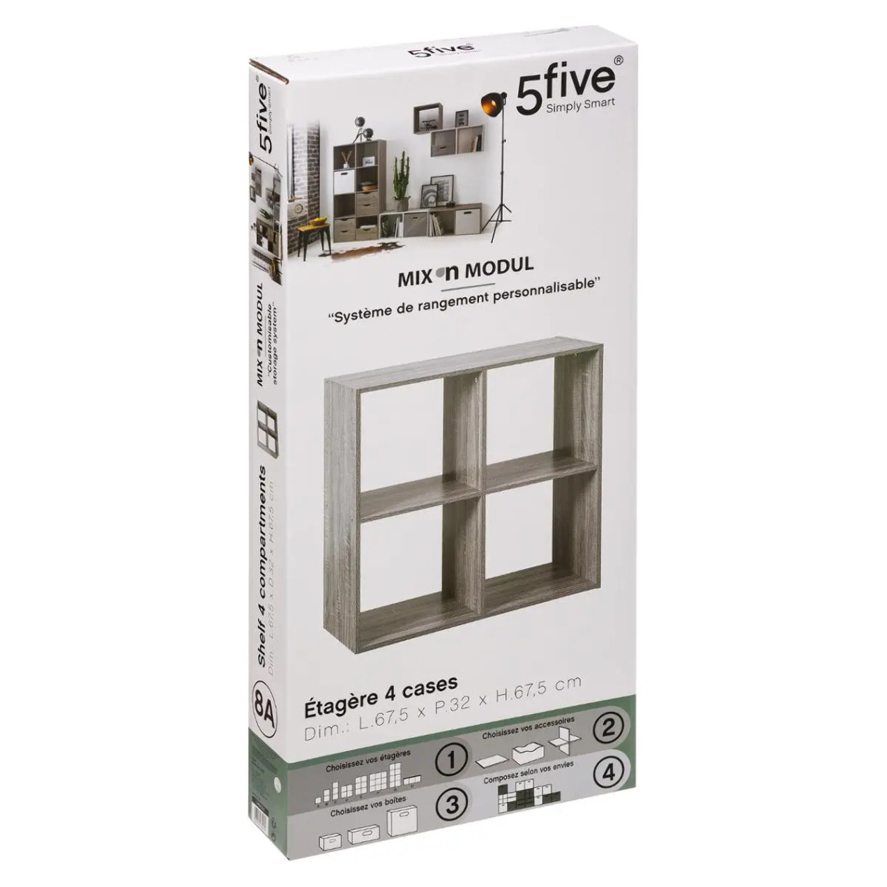 Étagère 4 cases "Mix N' Modul" effet chêne gris