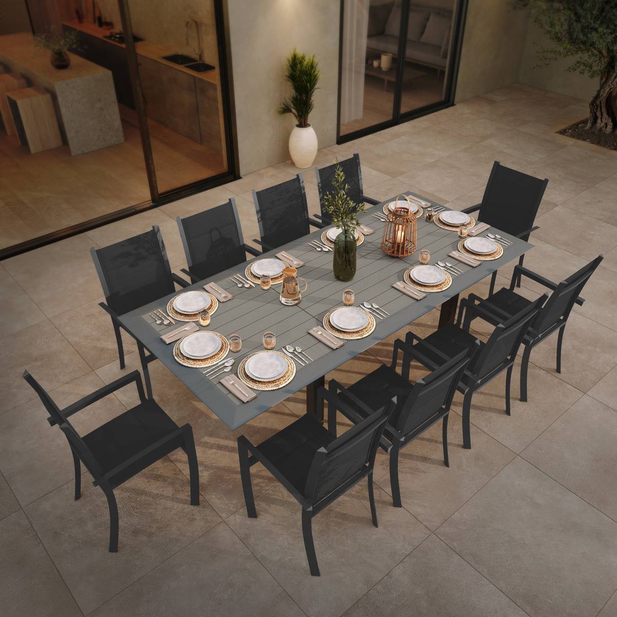 Table de jardin extensible Allure Effet bois muscade & Graphite