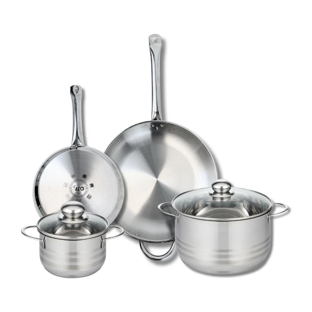 Ensemble de 2 Poêles de cuisson 24 et 32 cm et 2 faitouts 16 et 24 cm Elo Profi Brillant
