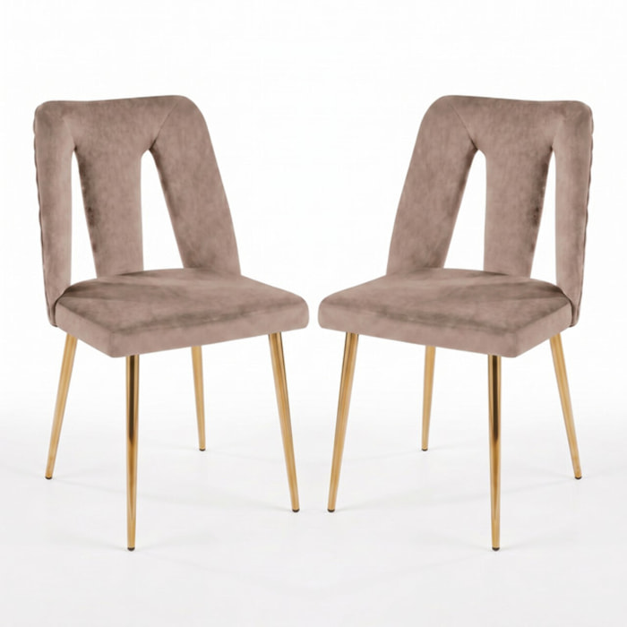Sedia Imbottita in Effetto Velluto con Schienale Aperto e Gambe Oro, Design Moderno ed Elegante per Sala da Pranzo, Cucina, Soggiorno, Studio e Ufficio