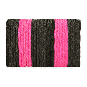 Bolso de mano de paja negro/fucsia