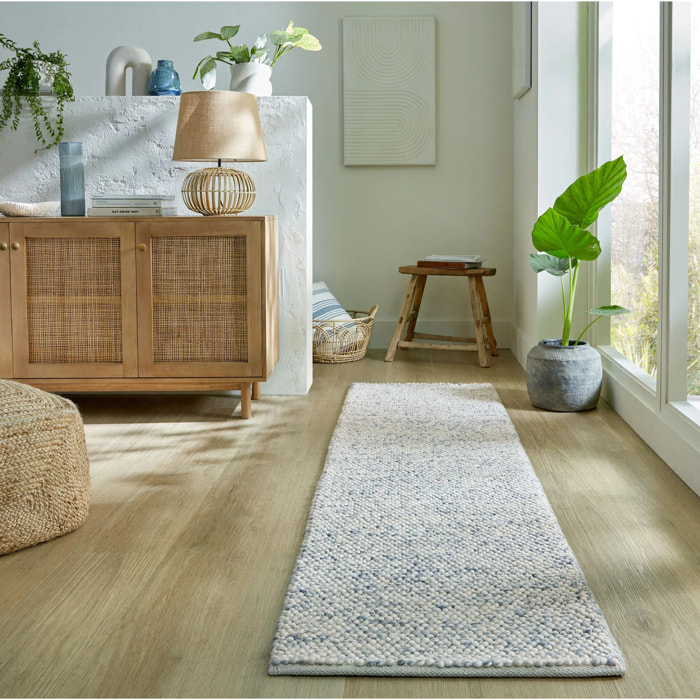 Tapis laine bouclée de couloir MINERALS Bleu