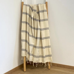 Fouta traditionnelle Calliope Écru/Noir 100x200 190g/m²