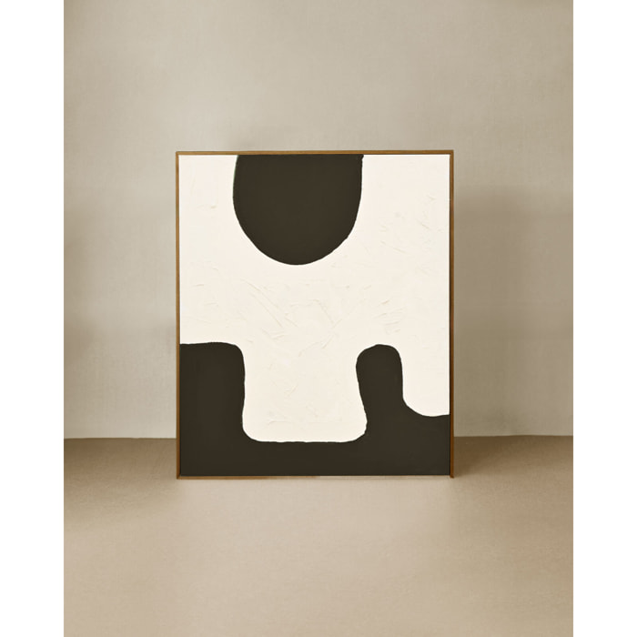 Tableau blanc et noir décoratif sur coton avec cadre en bois peint à la main à la peinture à l'huile en différentes tailles