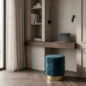 Pouf cilindrico in velluto con base dorata, sgabello imbottito elegante e resistente, seduta compatta salvaspazio, ideale per salotto camera ingresso e toeletta, design moderno glamour e versatile