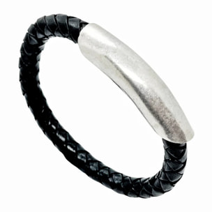 Pulsera Tube cuero trenzado plata