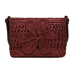 Bolso bandolera burdeos en rafia con flor