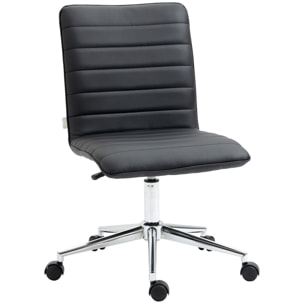 Silla de Oficina Ergonómica Silla Escritorio Giratoria con Altura Ajustable Respaldo Tapizado en Piel Sintética Carga 120 kg 47x57x76,5-86,5 cm Negro