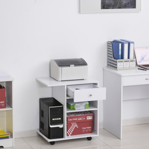Support d'imprimante organiseur bureau caisson 2 niches tiroir espace CPU + grand plateau panneaux particules blanc