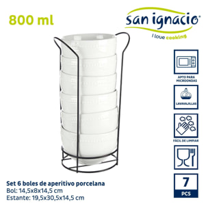 Set 6 bol porcelana blanca 800ml c sopor colección vessia