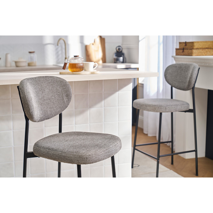 Tabourets de bar fixes en tissu effet velours texturé gris clair H65 cm (lot de 2) BREKA