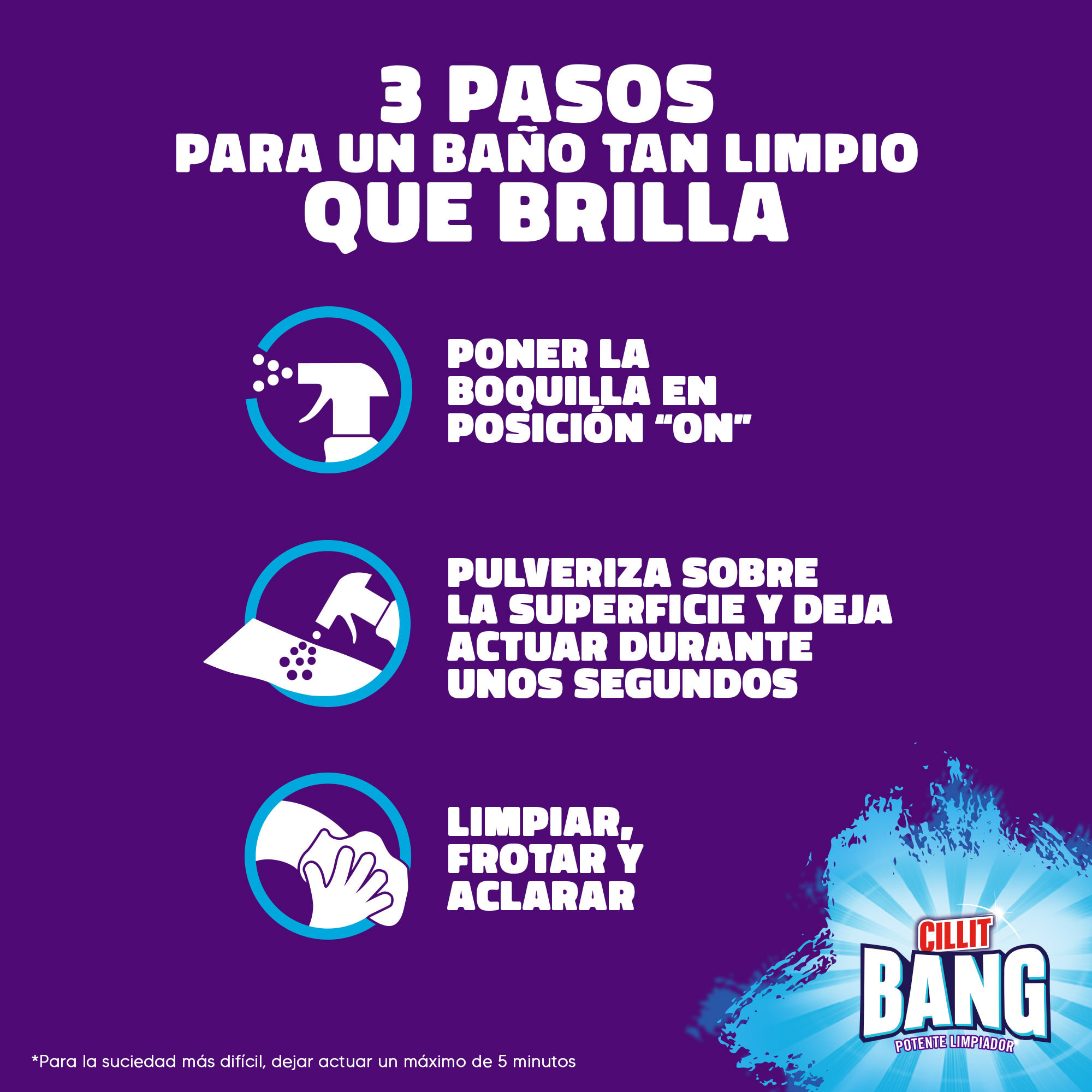 Cillit Bang - Spray Baño ultra brillo y limpieza, fórmula biodegradable - Pack 3x 750ml