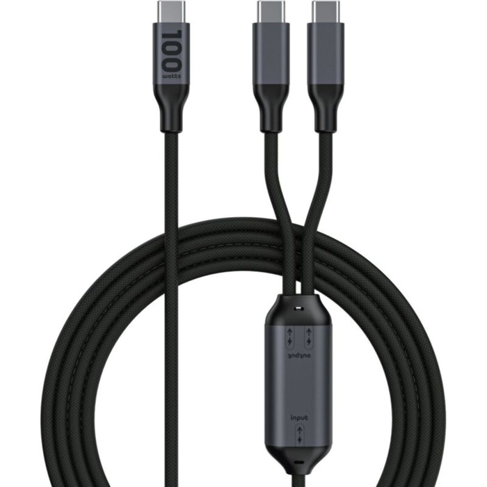 CABLE ESSENTIELB 1.5M 100W 2 en 1 USB-C vers x2 USB-C
